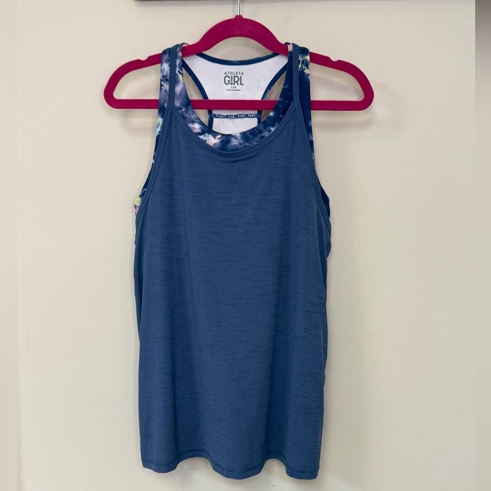 Athleta Girl: Girls Perfect Pair Layered Tank  Top Blue / Tie Dye, Size L / 12